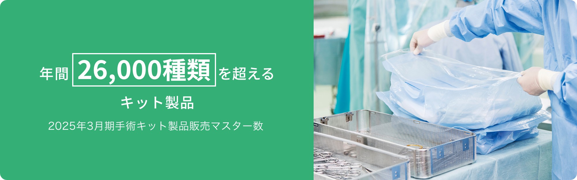 年間26,000種類 を超えるキット製品 2025年3月期手術キット製品販売マスター数